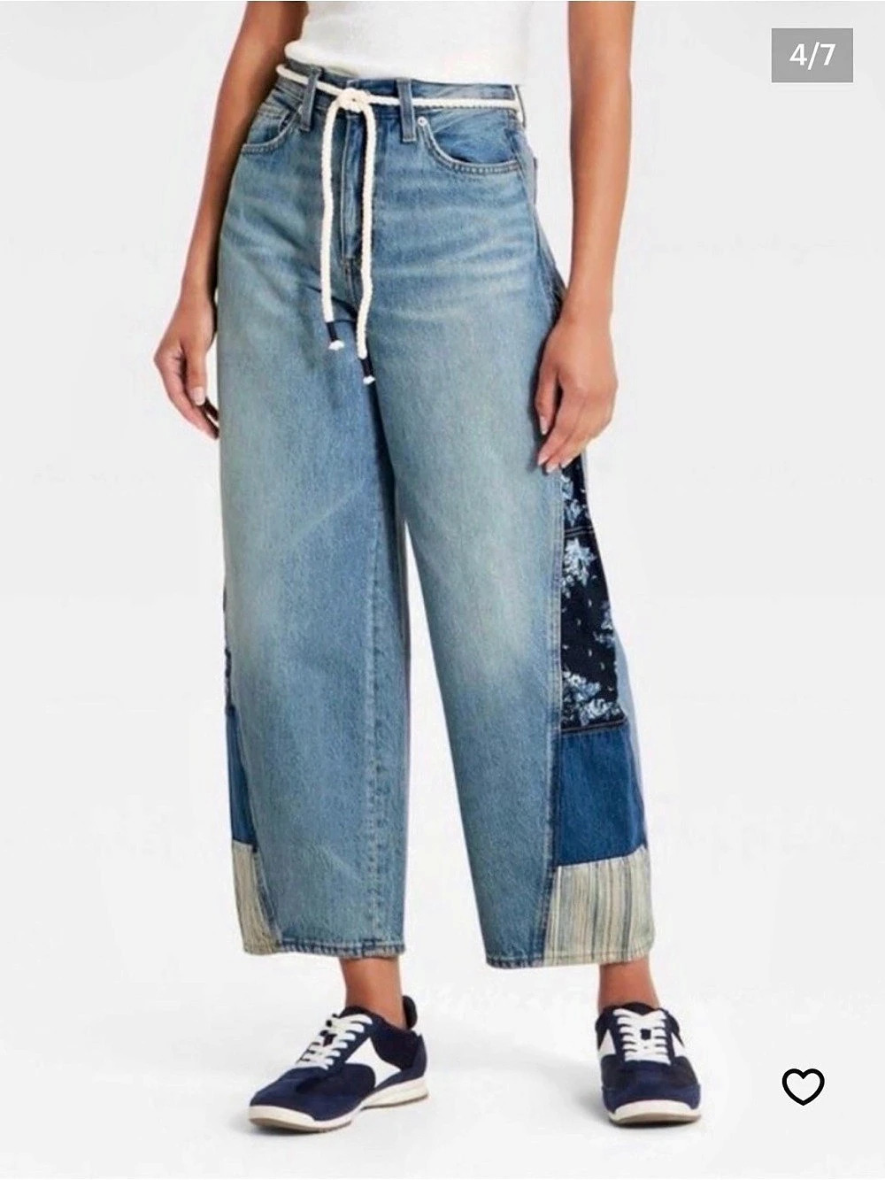 Free People Surfside Patched Jean Wide Leg Jeans Blue